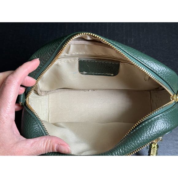 Borse In Pelle Italian Dark Green Pebbled Leather Crossbody Bag w/Guitar Strap - Picture 7 of 12